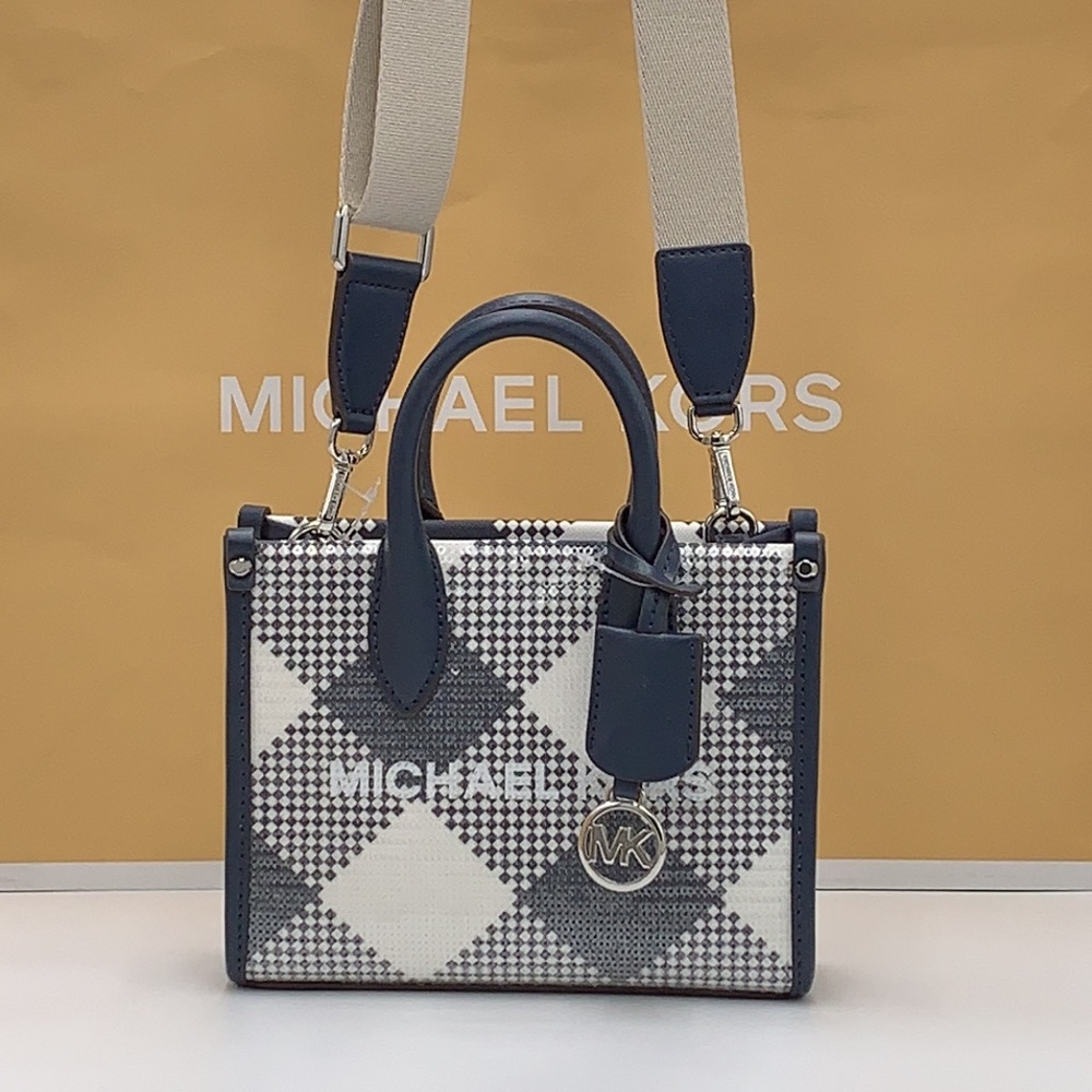 Michael Kors Mirella Extra-Small Logo Crossbody XBODY Shopper Bag Navy NWT - Picture 4 of 15